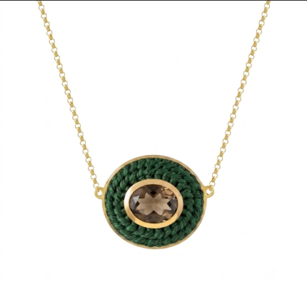 Colar Oval Verde Musgo com Quartzo Fumê