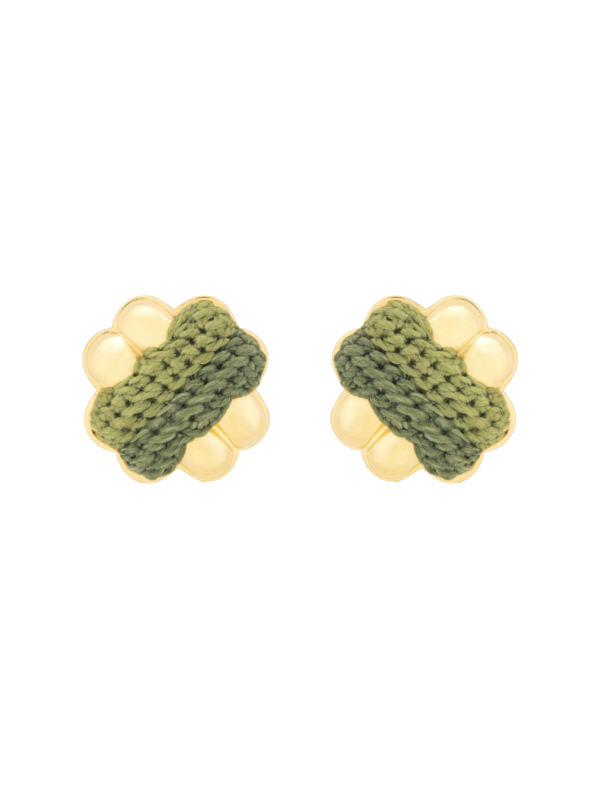 Brinco Entrelaço Dourado Bordado Verde