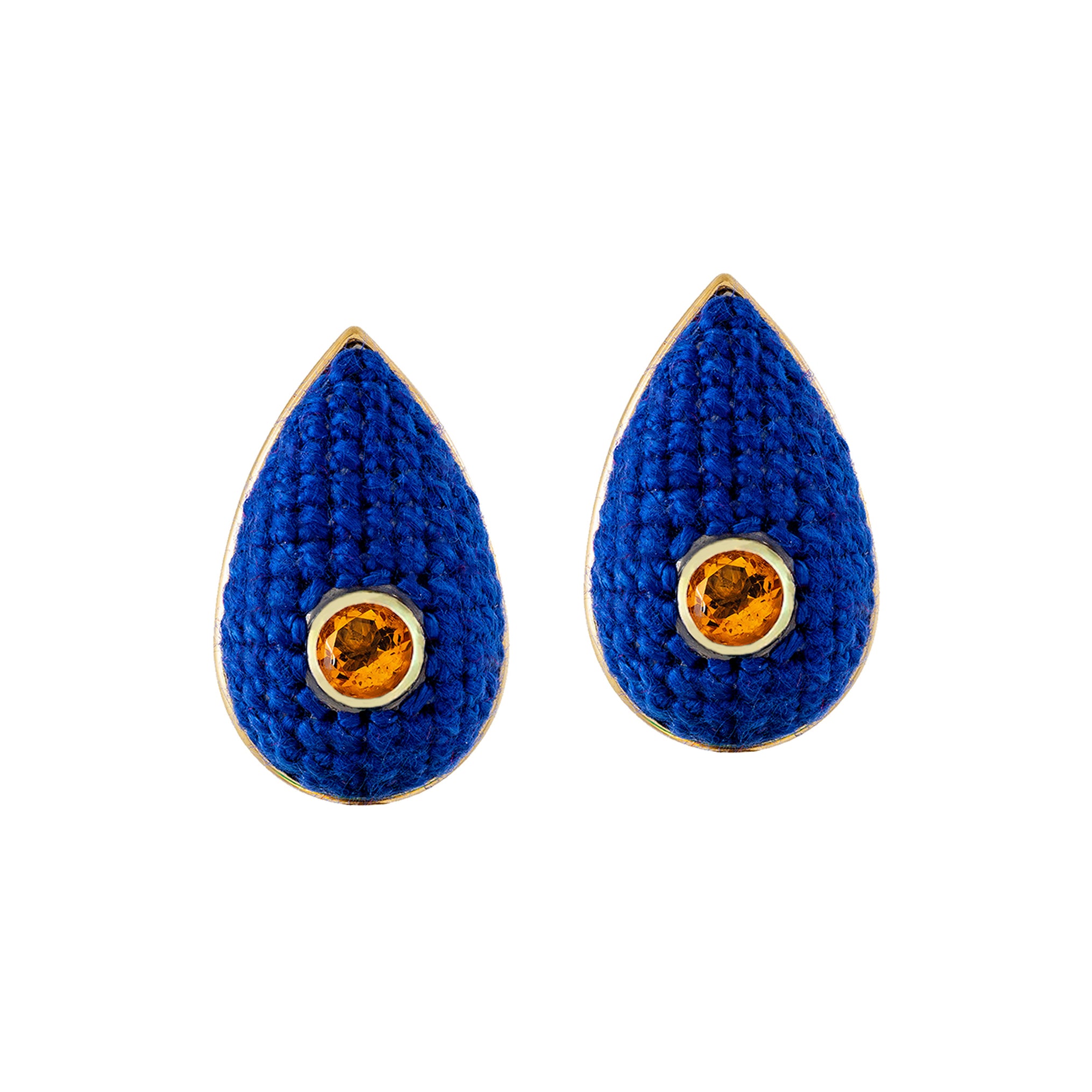 Brinco Gota - Citrino com Azul