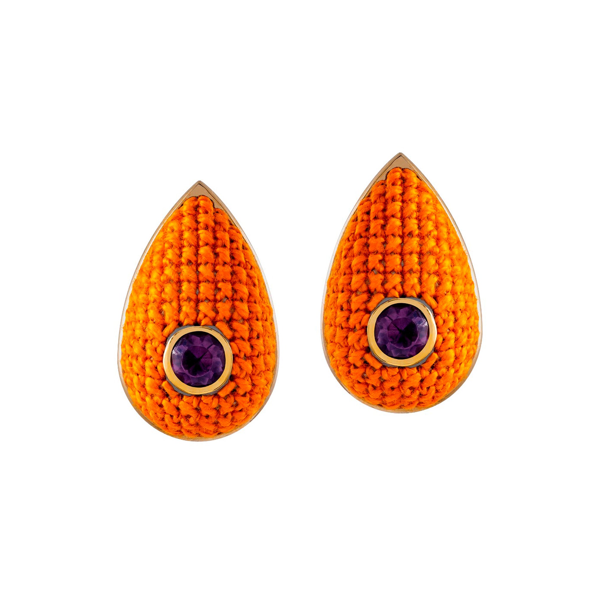 Brinco Gota - Ametista com Laranja