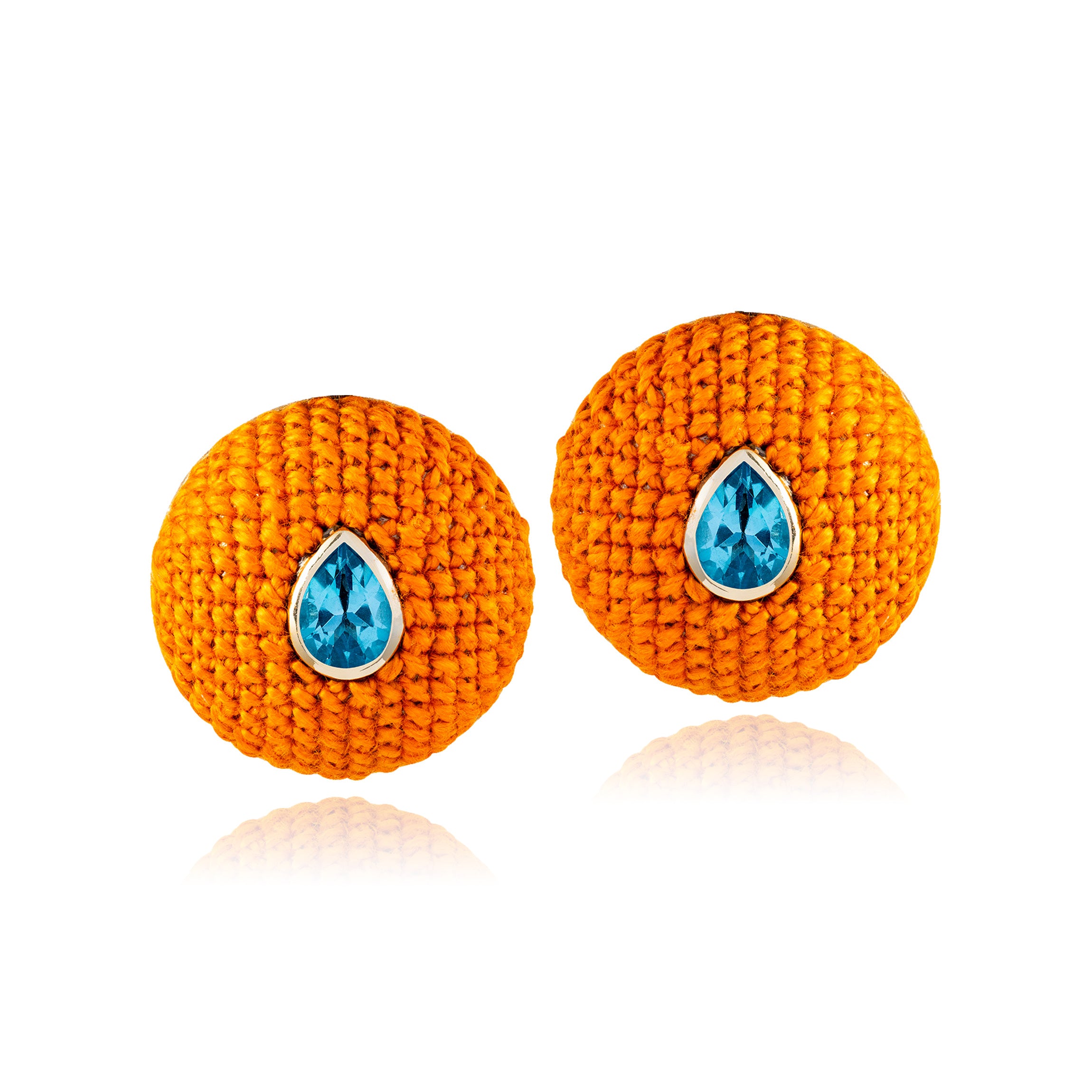 Brinco Meia Esfera - Topázio com Laranja