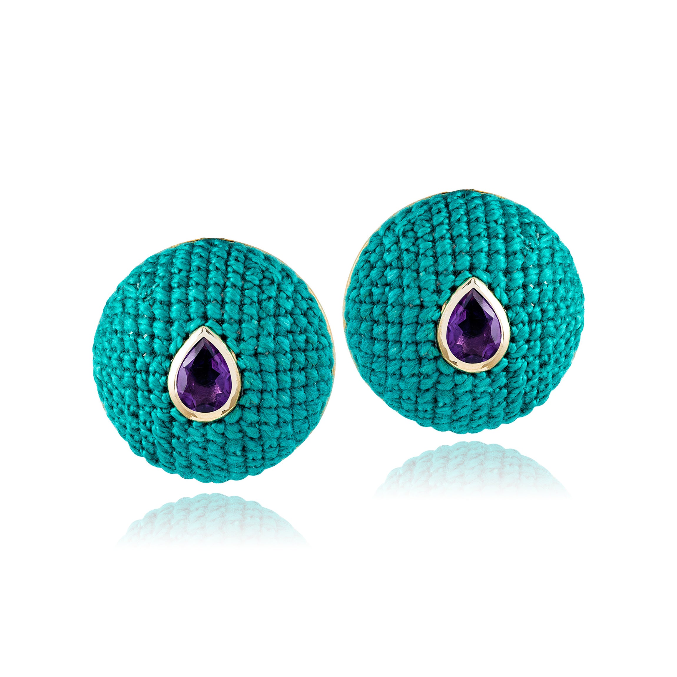 Brinco Meia Esfera - Ametista com Verde